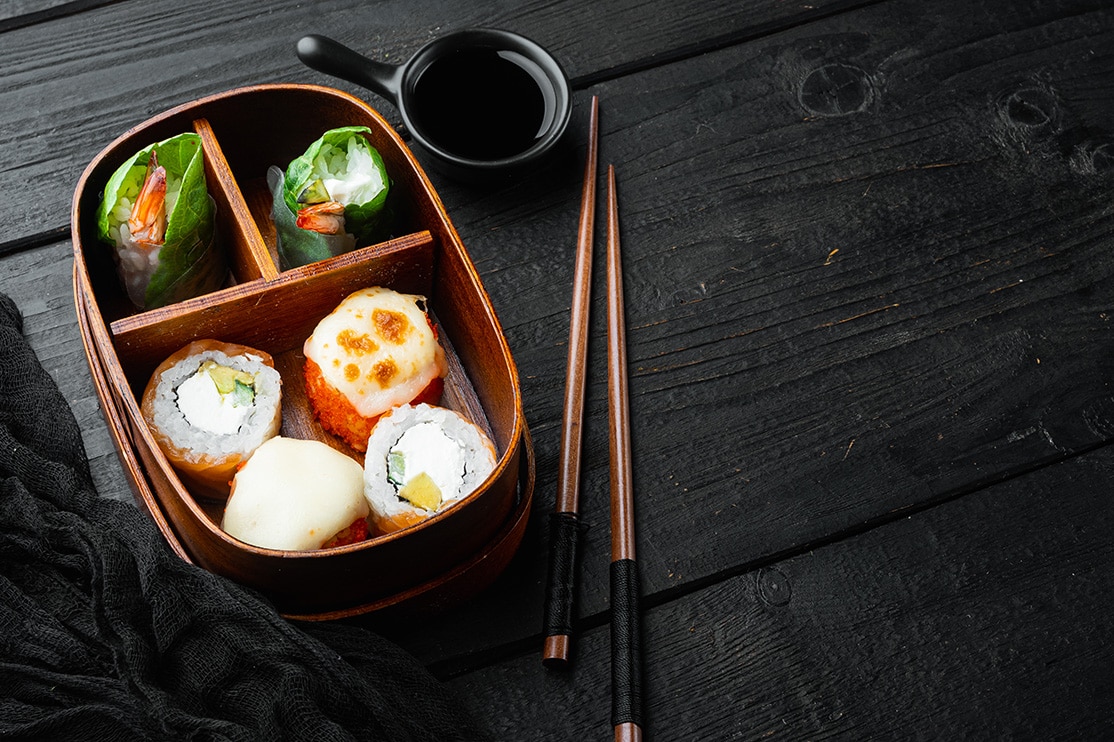 Bento box japanese lunch box japon riz sushi baguettes effet bois